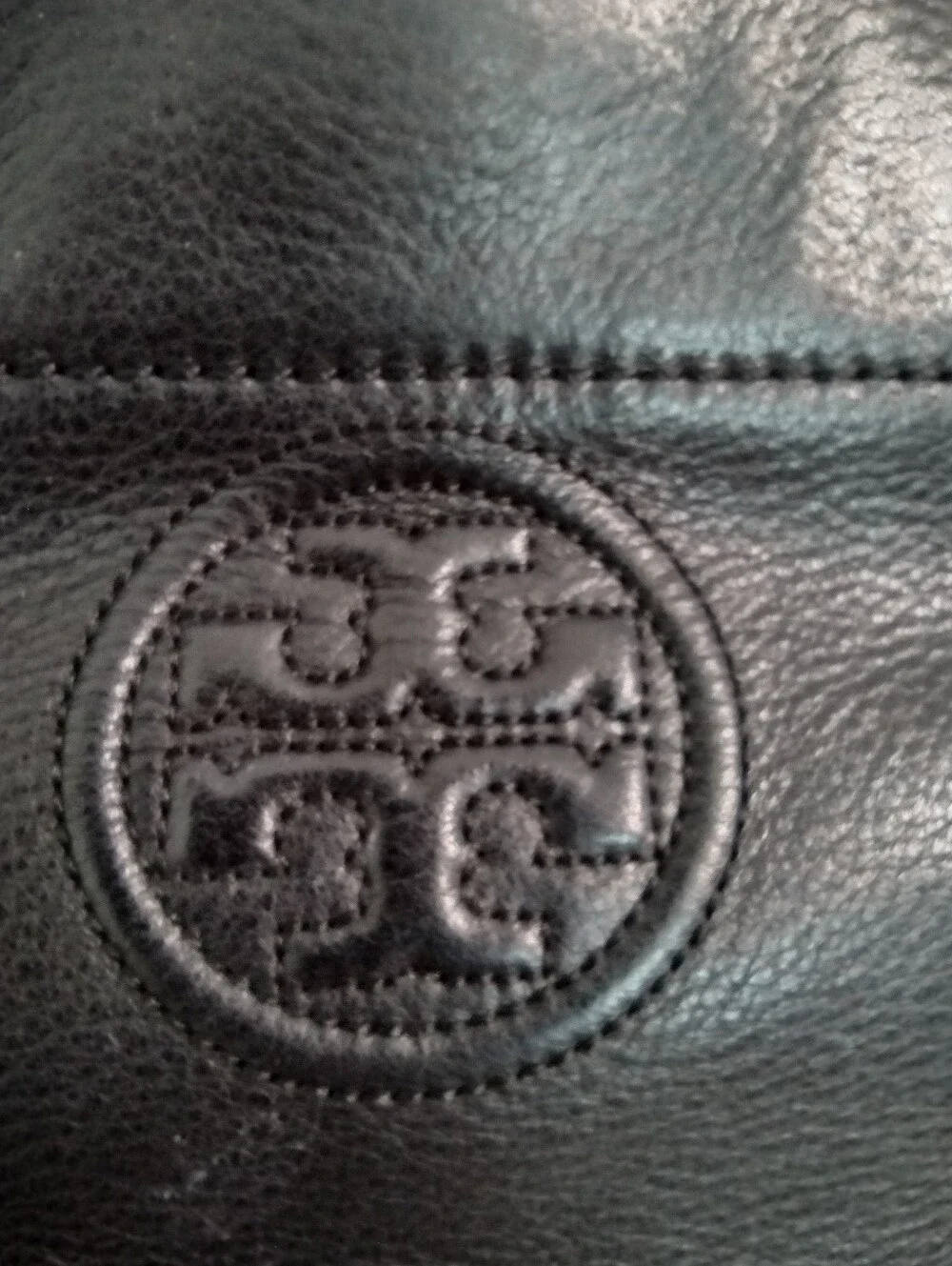 Tory Burch Marion Black Leather Slouchy Tote Hobo Chain Whipstitch W Dust Bag